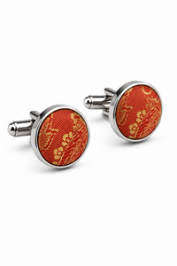 Paisley Hals Orange Krawatte Geschenk-Set Einstecktuch Manschettenknöpfe Krawatte Floral Satin
