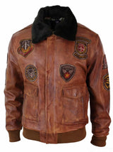 Mens Aviator Flying Pilot Bomber Jacket Vintage Tan Removable Black Fur Collar-Nevada Timber