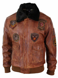 Mens Aviator Flying Pilot Bomber Jacket Vintage Tan Removable Black Fur Collar-Nevada Timber