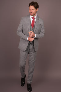 Grauer Herrenanzug mit klassischem Karomuster, schmale Passform, 3-teilig