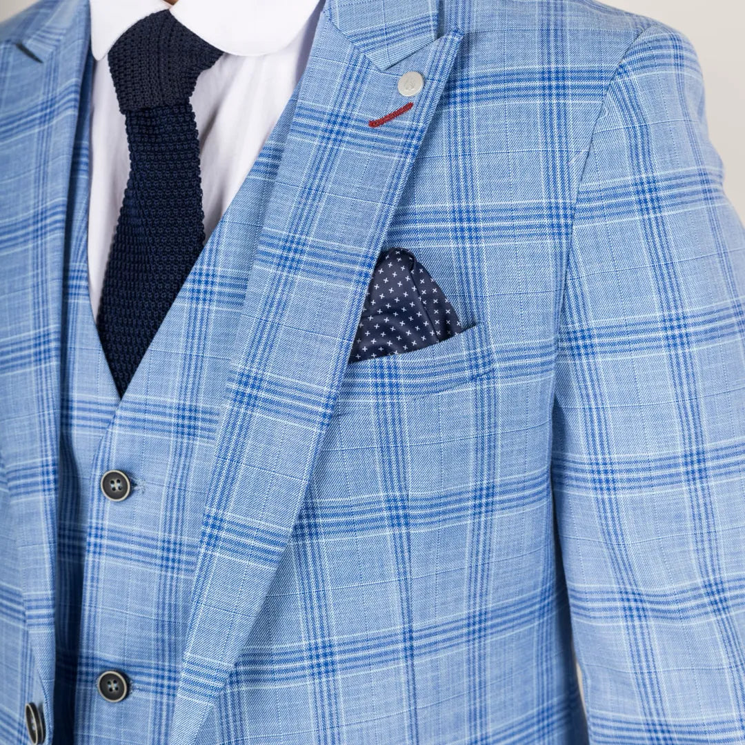 Plowman Men's Light Blue 3-Piece Checked Suit