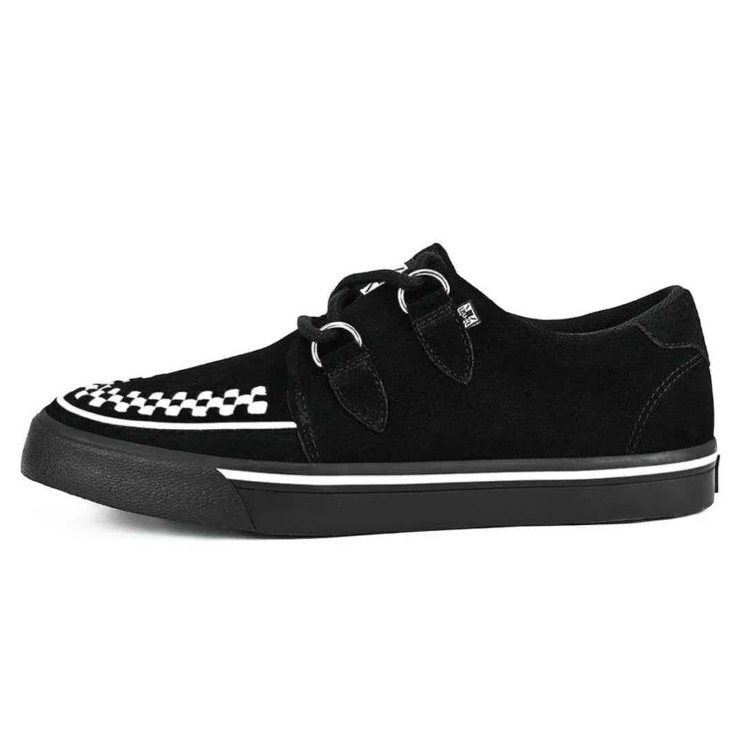 Spitz zulaufende Creeper Sneaker, schwarz-weiße Wildleder-Plateauschuhe