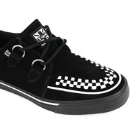 Spitz zulaufende Creeper Sneaker, schwarz-weiße Wildleder-Plateauschuhe