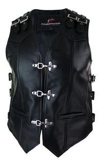 Mens Real Hide Leather Biker Motorcycle Waistcoat Vest Buckle Belted Hook