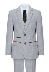 Boys 3 Piece Suit Cream Beige Tweed Check Vintage Retro Tailored Fit 1920s
