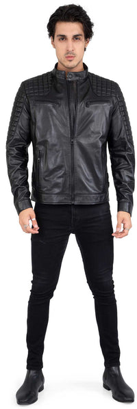 Real Lamb Leather Motorcycle Black Tailored Fit Jacket for Men Beckham - B205