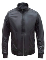 Real Lamb Leather Black Bomber Jacket for Men Regular Fit - B210