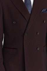 Regent - Brugundy karierter zweireihiger Blazer für Herren