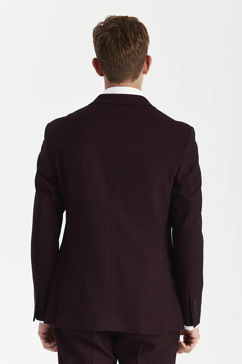 Regent - Brugundy karierter zweireihiger Blazer für Herren