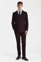 Regent - Brugundy karierter zweireihiger Blazer für Herren