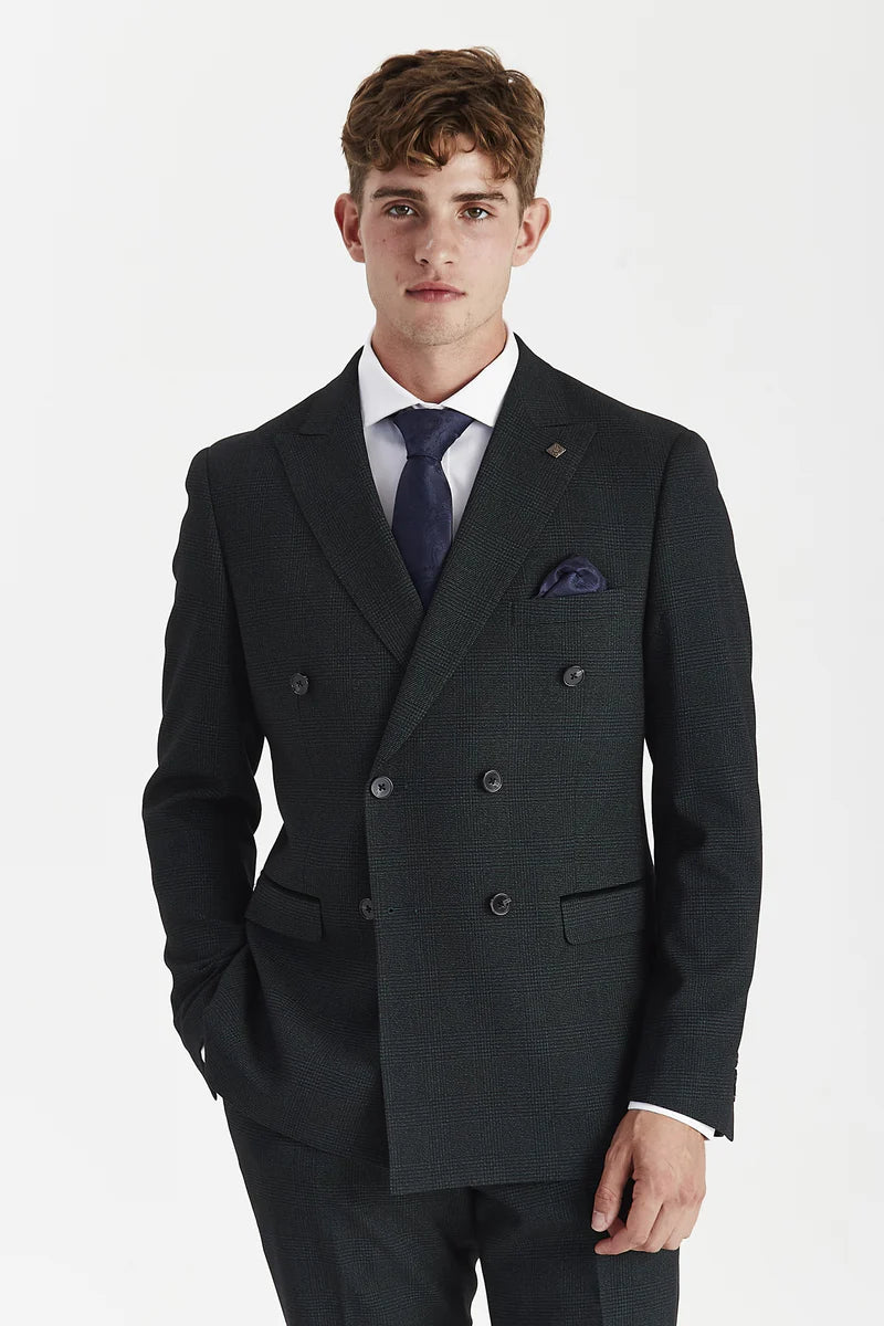 Regent – Grün karierter, zweireihiger Blazer für Herren