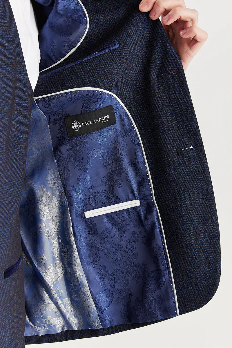 Regent – Herrenblazer in Marineblau mit Karomuster und taillierter Passform