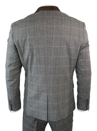 Mens Check Tweed 3 Piece Blue Navy Suit Vintage Retro Tailored Fit Prince Of Wales