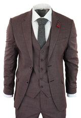 Burgundy-Grey Sheppard's Check 3 Piece Suit - RK20-10