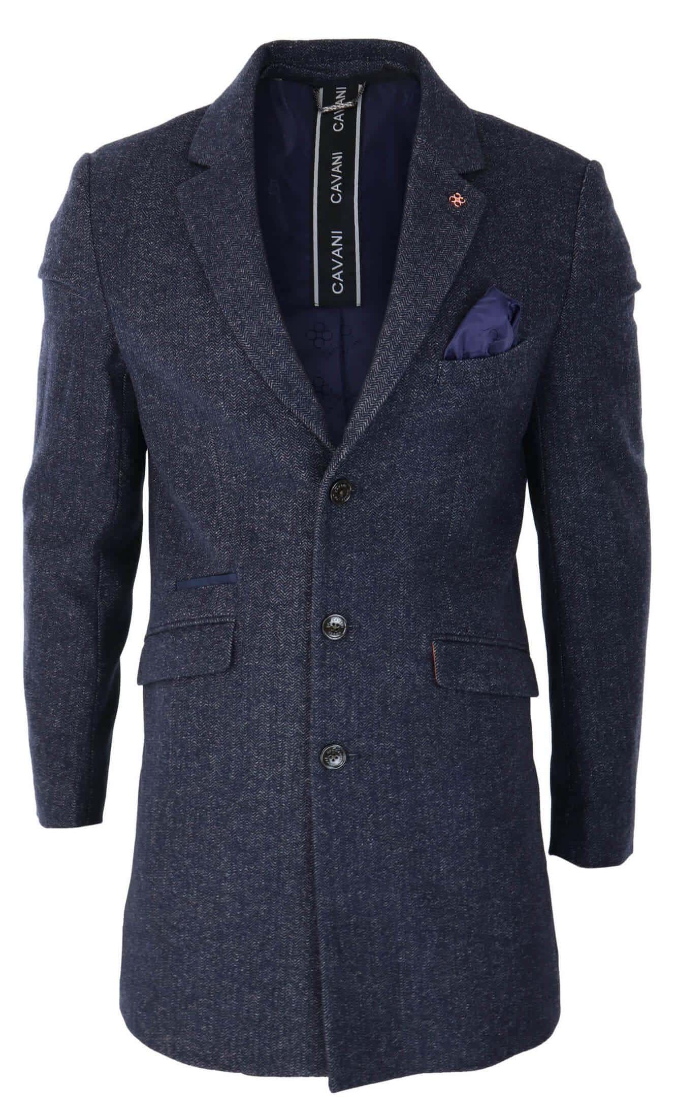 Cavani Mens Classic 3/4 Length BlueOvercoat