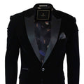 Cavani Rosa – Herren-Smokingjacke aus weichem Samt, schwarz, marineblau, 1 Knopf, Smart Casual Fit, Schwarz