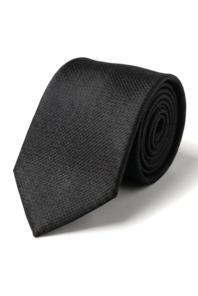 Satin Seide Strukturierte Schwarze Krawatte Geschenkset Einstecktuch Manschettenknöpfe Krawatte Matt Satin