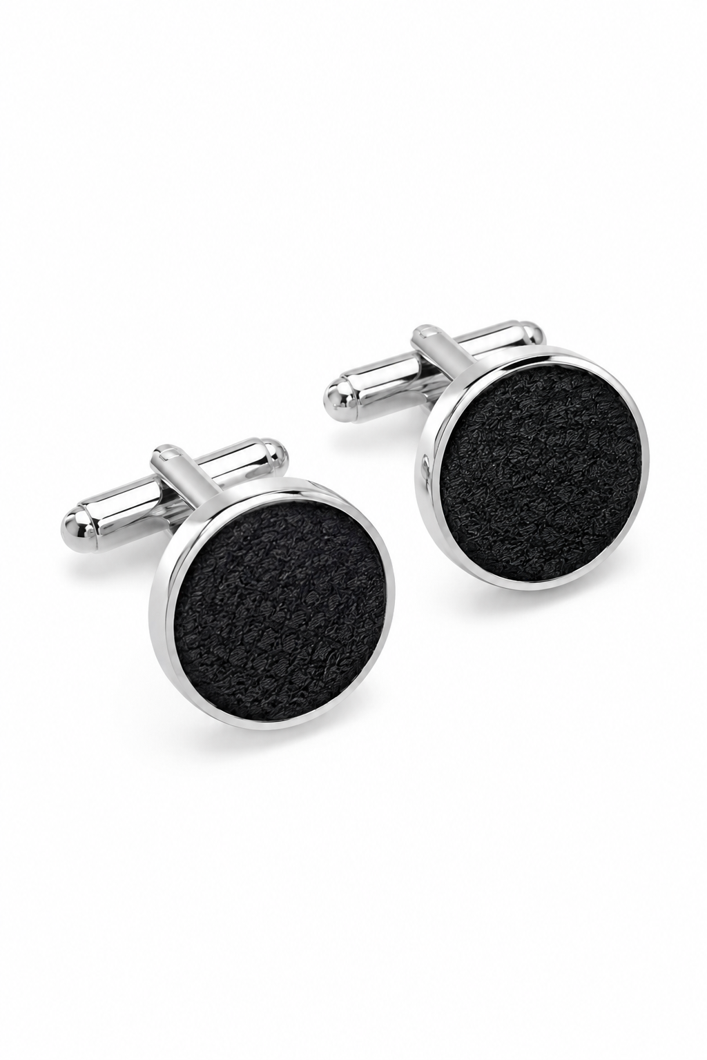 Satin Seide Strukturierte Schwarze Krawatte Geschenkset Einstecktuch Manschettenknöpfe Krawatte Matt Satin
