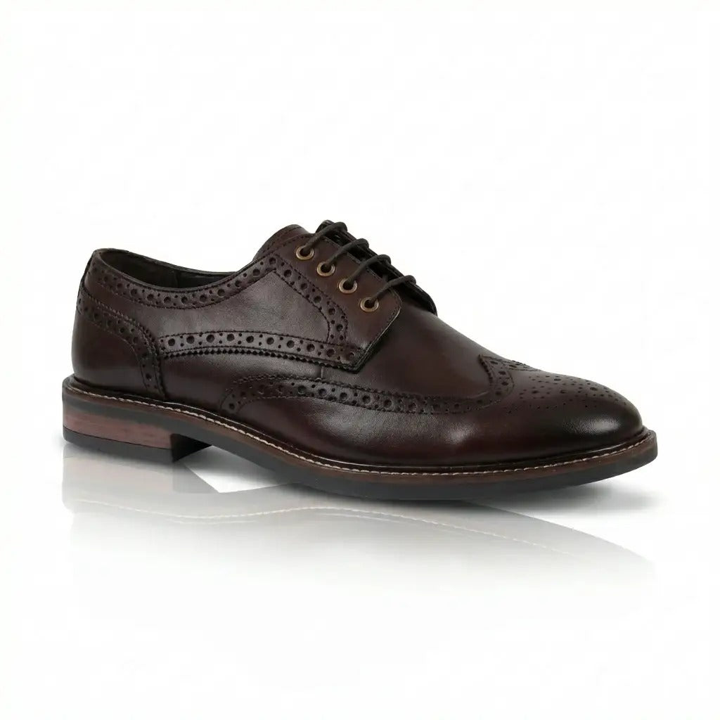 Stokes - Braune Herren-Brogue-Schnürschuhe aus Leder mit Flügelkappe
