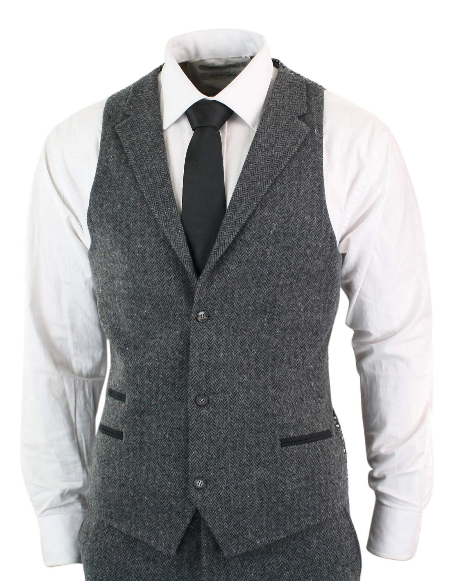 Men's Charcoal Grey 3 Piece Tweed Herringbone Suit - STZ11