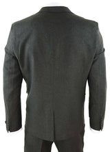 Mens Olive Green Wool Tweed 3 Piece Suit - STZ11