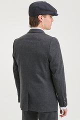 Anthrazitgrauer 3-teiliger Tweed-Anzug mit Fischgrätenmuster für Herren - STZ11