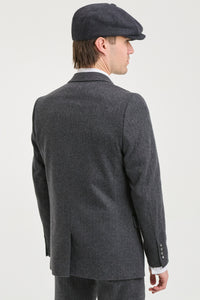 Anthrazitgrauer 3-teiliger Tweed-Anzug mit Fischgrätenmuster für Herren - STZ11