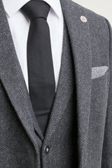 Anthrazitgrauer 3-teiliger Tweed-Anzug mit Fischgrätenmuster für Herren - STZ11