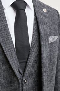 Anthrazitgrauer 3-teiliger Tweed-Anzug mit Fischgrätenmuster für Herren - STZ11