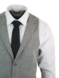 Mens Waistcoat Wool Check Herringbone Tweed Brown Black Classic Vintage Fit