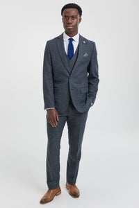 3-teiliger Herrenanzug in Marineblau mit zweireihiger Weste
