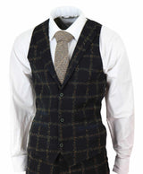 Mens Black - Tan Check Tweed 3 Piece Suit