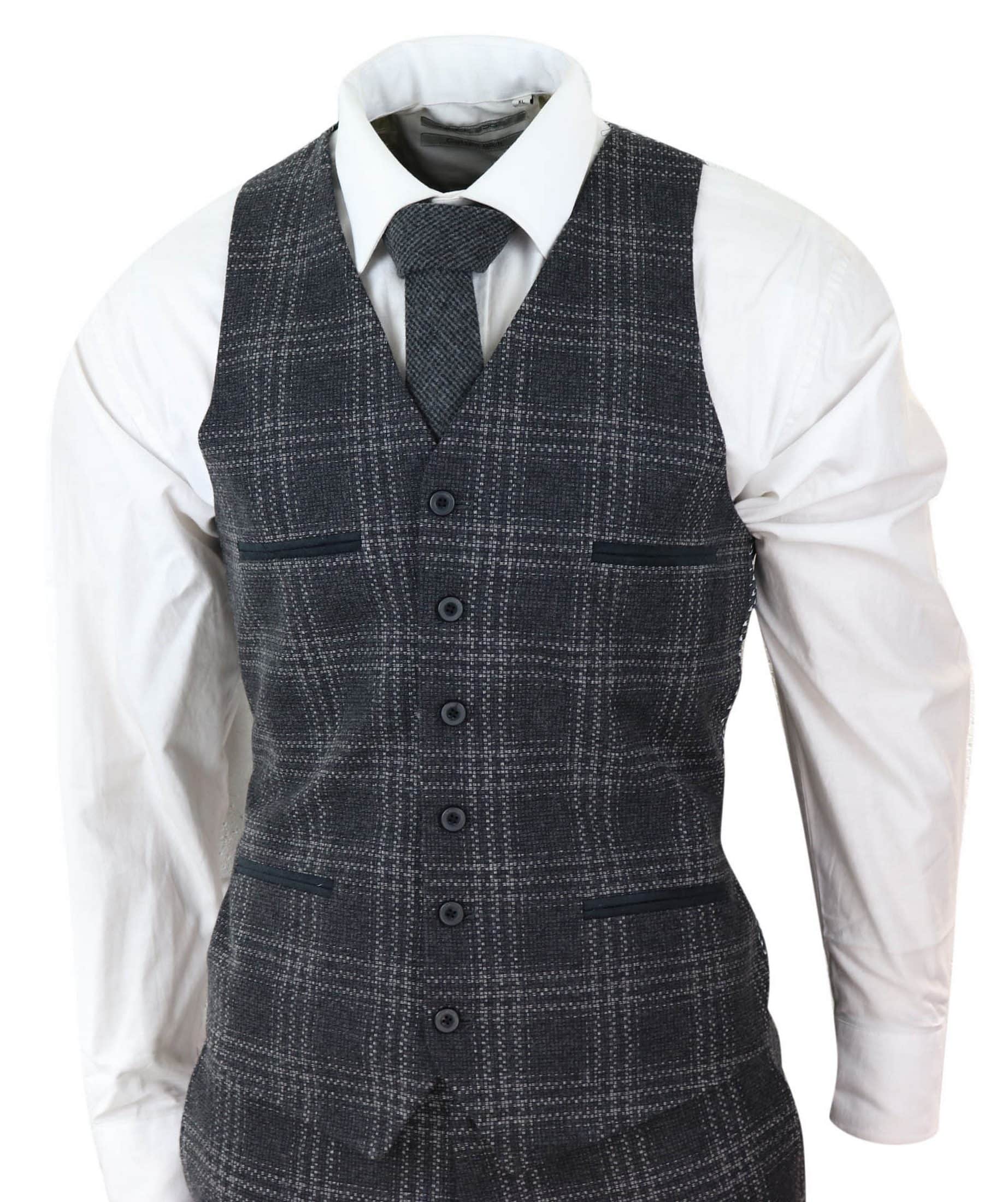 Mens Charcoal-Grey Check Tweed 3 Piece Suit