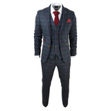 Thomas Men's Navy 3-Piece Tweed Check Suit