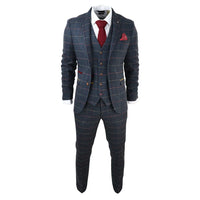 Thomas Men's Navy 3-Piece Tweed Check Suit