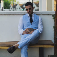 TP-12 - Men's Summer Suit Waistcoat Trousers Linen Formal Royal Blue Wedding