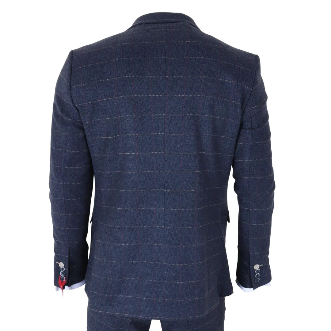 TP-32 – Dreiteiliger Herrenanzug im Gatsby-Stil aus marineblauem Tweed-Wollmischgewebe