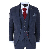 TP-32 – Dreiteiliger Herrenanzug im Gatsby-Stil aus marineblauem Tweed-Wollmischgewebe
