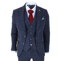 TP-32 – Dreiteiliger Herrenanzug im Gatsby-Stil aus marineblauem Tweed-Wollmischgewebe