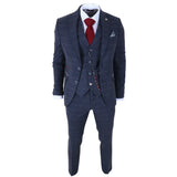 TP-32 – Dreiteiliger Herrenanzug im Gatsby-Stil aus marineblauem Tweed-Wollmischgewebe