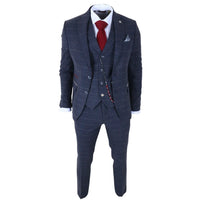 TP-32 – Dreiteiliger Herrenanzug im Gatsby-Stil aus marineblauem Tweed-Wollmischgewebe