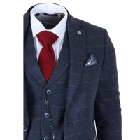 TP-32 – Dreiteiliger Herrenanzug im Gatsby-Stil aus marineblauem Tweed-Wollmischgewebe