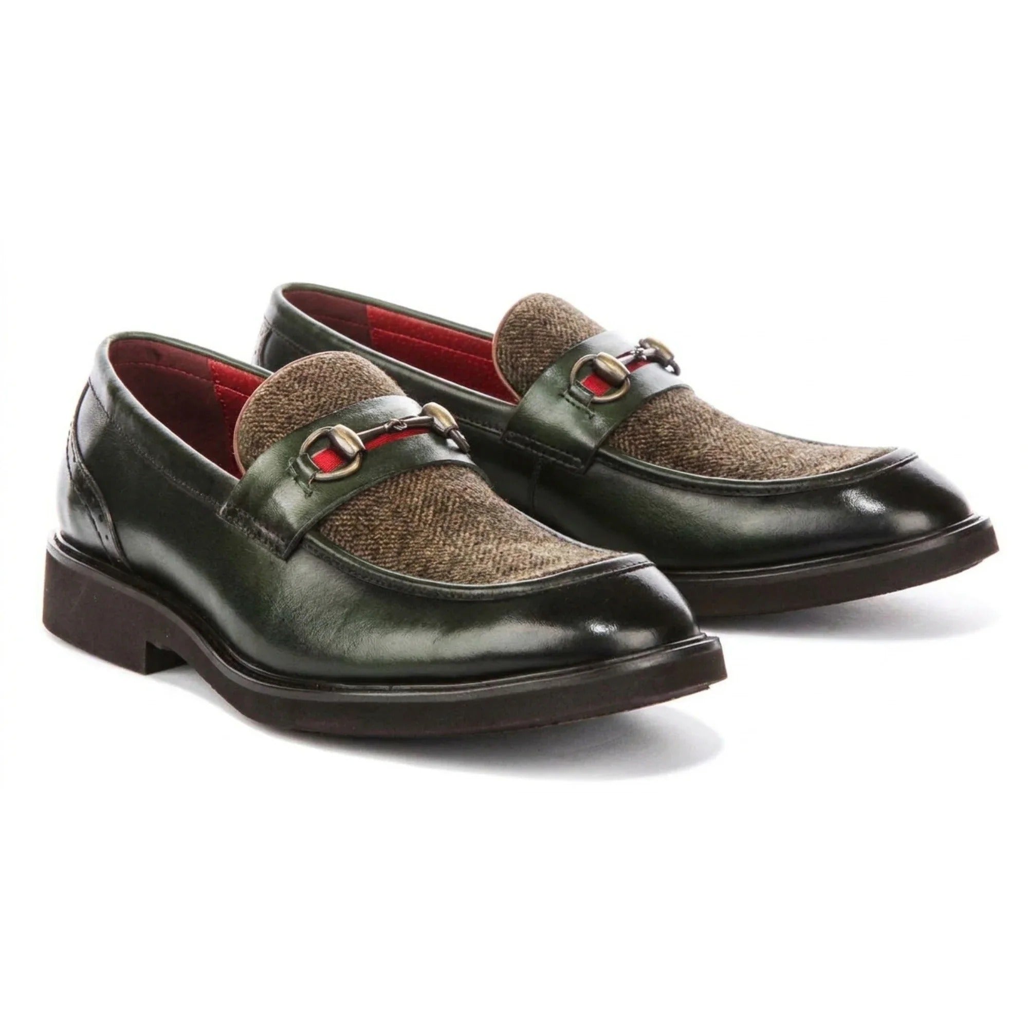 Tristian - Grüne Herren-Loafer aus Tweed mit Fischgrätmuster