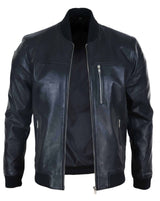 Mens Black Leather Bomber Jacket