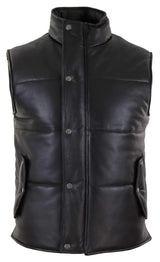 Mens Real Leather Waistcoat Gilet Quilted Puffer Design Warm Zip Casual Black