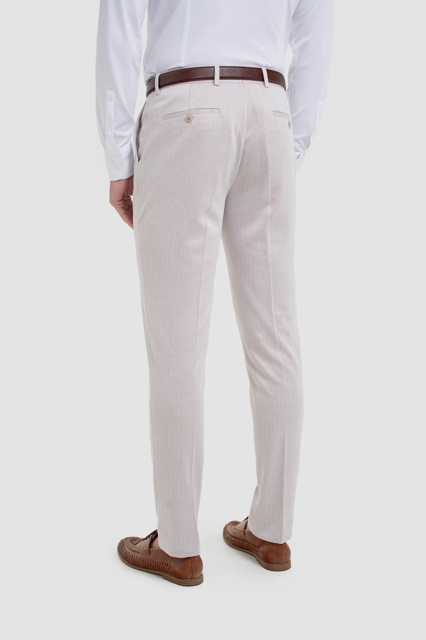 Vasco - Beige Herrenhose mit Fischgrätmuster