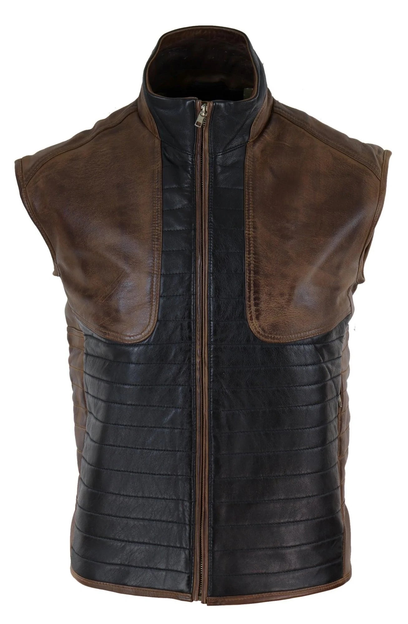 Mens Black & Brown Leather Gilet