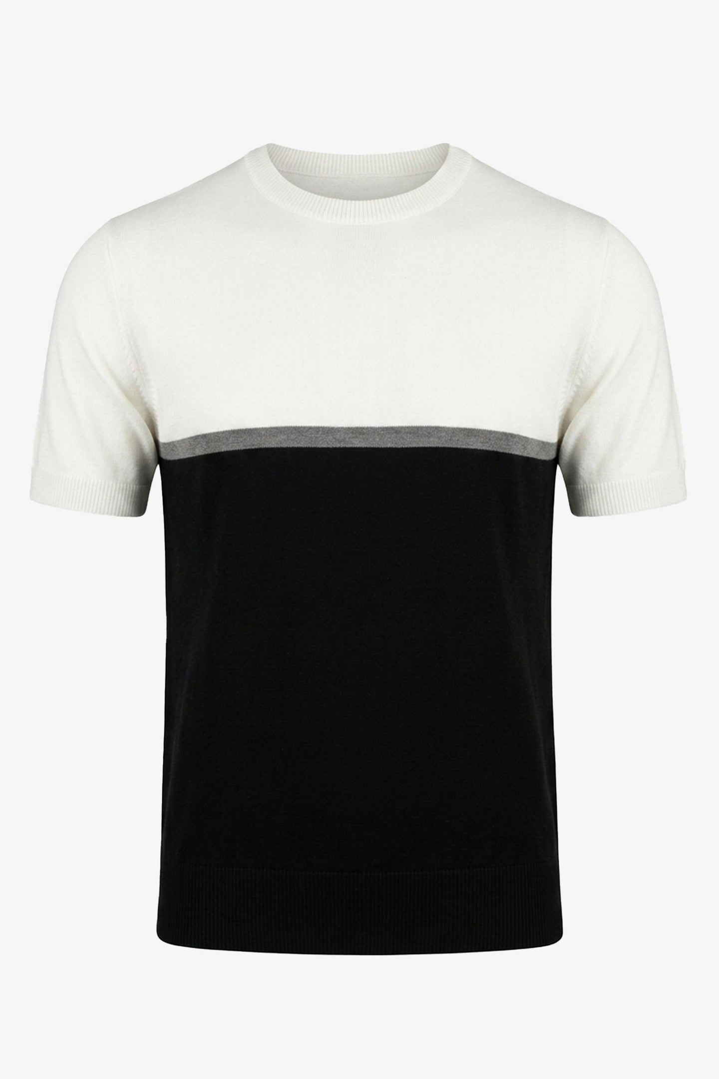 Weißes und schwarzes Strick-T-Shirt mit Farbblockmuster für Herren