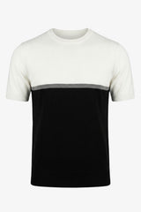 Weißes und schwarzes Strick-T-Shirt mit Farbblockmuster für Herren