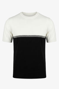 Weißes und schwarzes Strick-T-Shirt mit Farbblockmuster für Herren